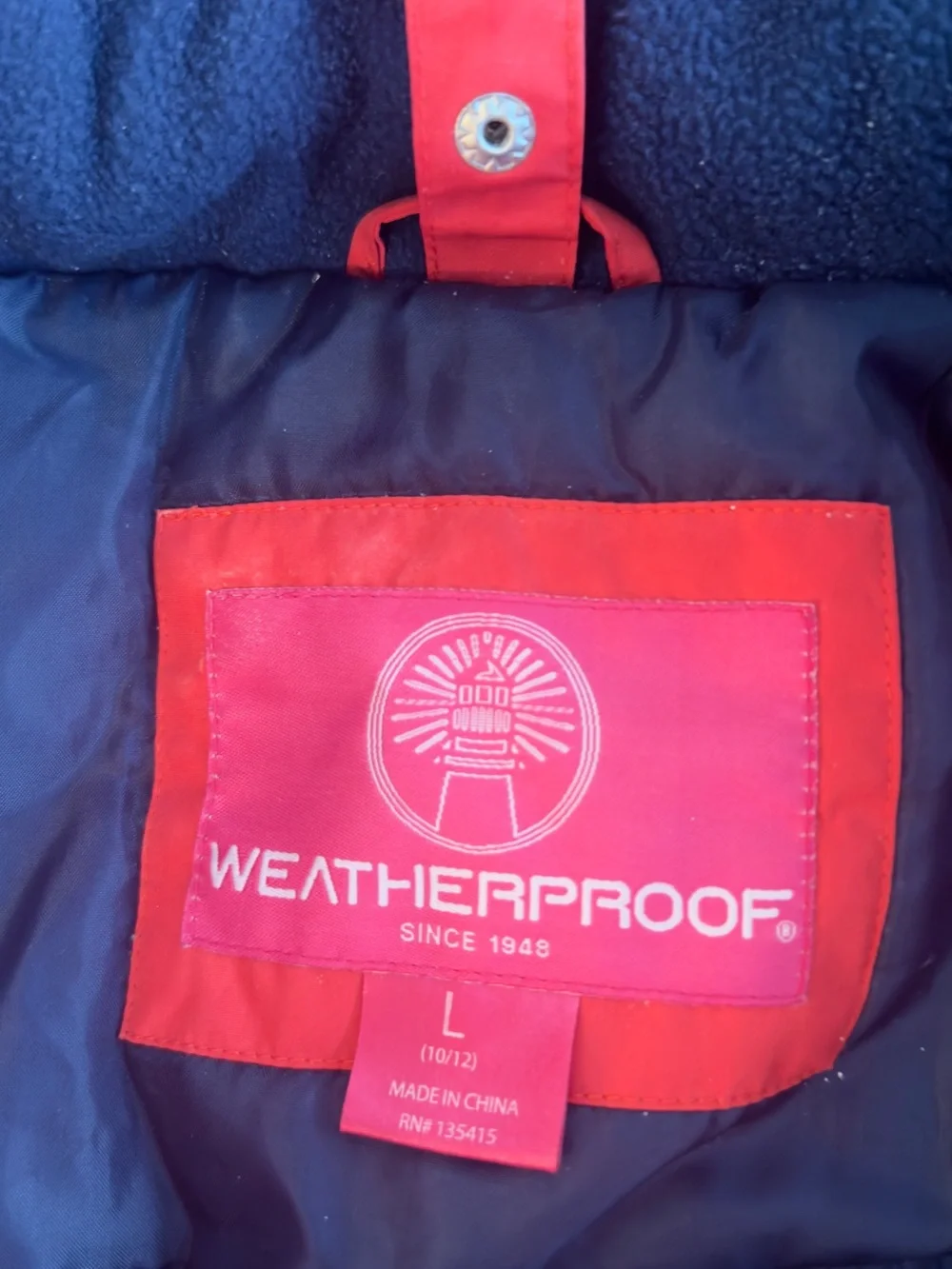 Weatherproof Kids Red Hooded Jacket Size L 10/12 Fleece Lined Rain Coat